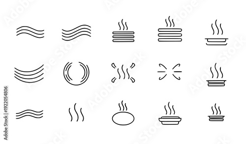 Abstract steaming aroma wave smell symbol flat vector icon set isolated on transparent background