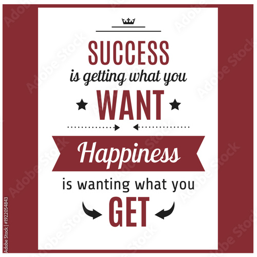 Elegant red and beige motivational quote poster featuring inspirational success and happiness message in stylish typography layout. Modern printable wall art design ideal for office, classroom, or hom