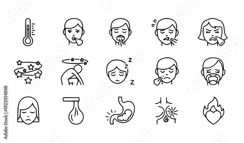 Medical disease symptoms line icon set pixel perfect vector isolated on transparent background