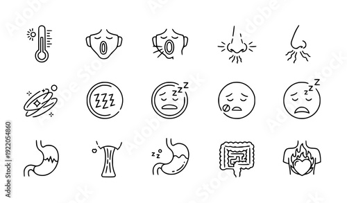 Clinical disease symptom linear icon set pixel perfect medical vector isolated on transparent background