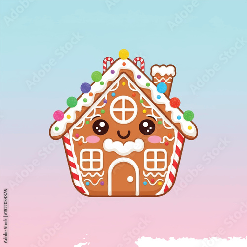 Gingerbread House with Candy Decorations and Smile.