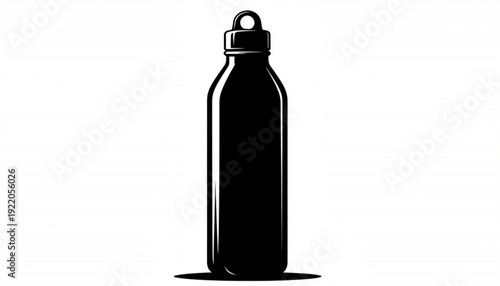 Black Reusable Water Bottle Silhouette Minimalist Drink Container Illustration