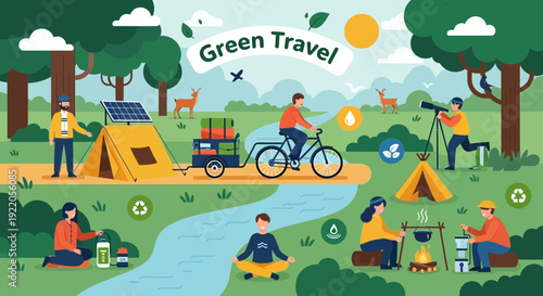 People enjoying eco friendly camping and outdoor activities in nature