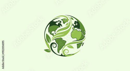 Green globe with leaves symbolizing eco friendly earth