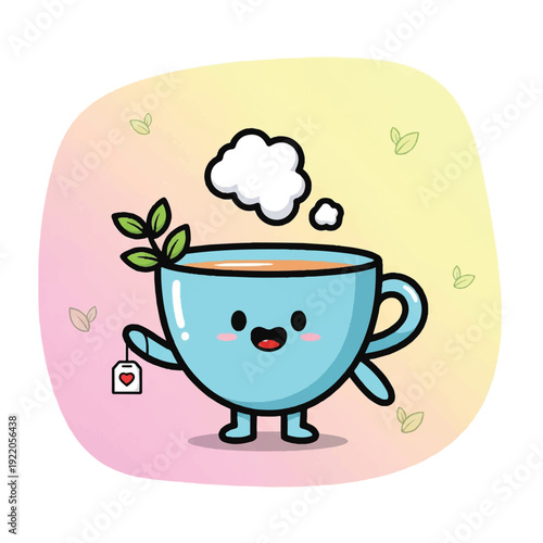 Cartoon Tea Cup Character with Thought Bubble.