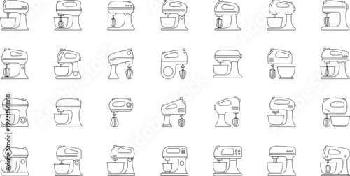 Collection of black and white line kitchen stand mixers and hand mixers kitchen mixer baking cooking