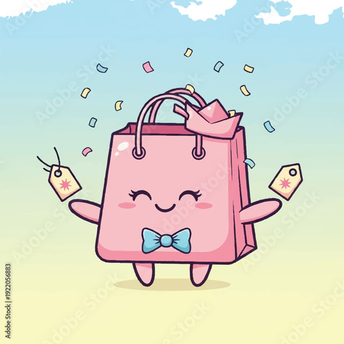 Pink Shopping Bag Character with Bow.