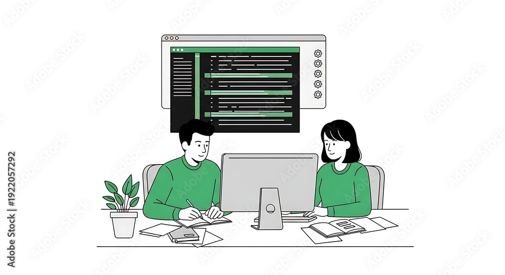 Naklejka premium Software Development Team Coding Project Illustration