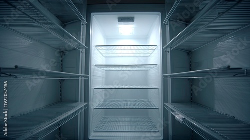 Empty Refrigerator Interior Lit by a Single Bulb
