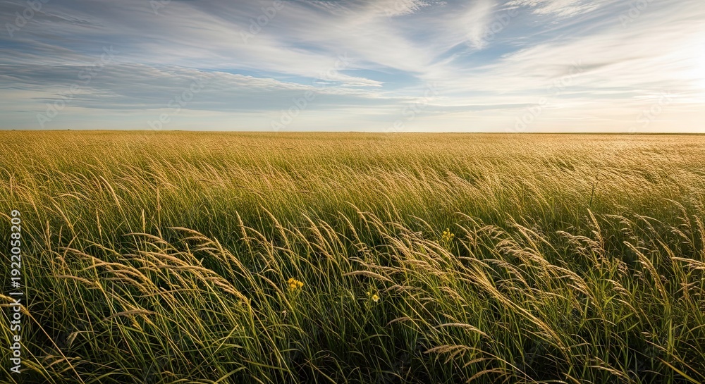 Obraz premium Serene Golden Wheat Field under Blue Sky