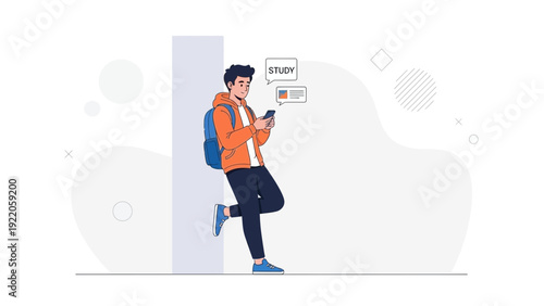 Student with Backpack Using Smartphone, Learning Online, Modern Education Concept