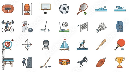 Collection of Sports Equipment and Activities Icons.
