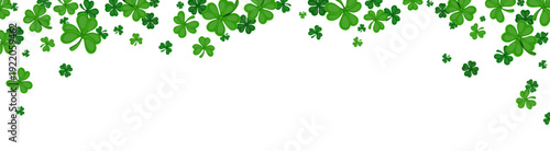 St Patrick's border frame with shamrock clover leaves for Irish holiday, vector background. Lucky trefoil and four leaf clovers and shamrocks splash for decoration frame on Saint Patric Day greeting
