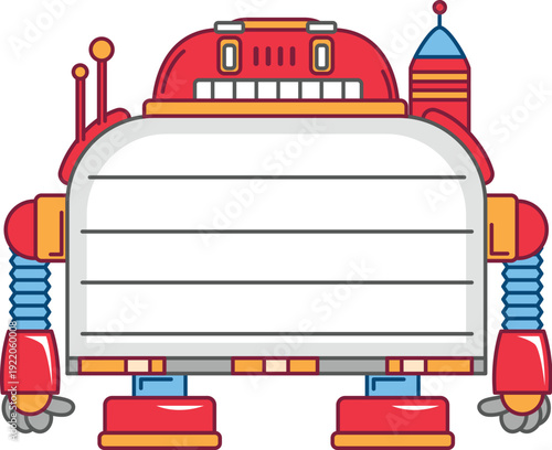 Cartoon retro robot for kids memo note or message sticker, vector droid frame. Robot bot or robotic droid and transformer cyborg with antenna for kids memo note, adhesive post and daily to do list
