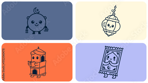 Cute religious cartoon illustrations inspired by Islamic culture