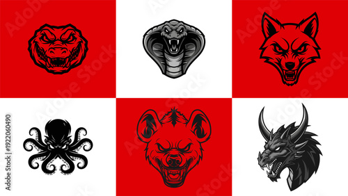 Esports animal mascot design series featuring bold and aggressive character styles