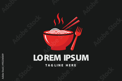 Red steaming rice bowl with chopsticks icon