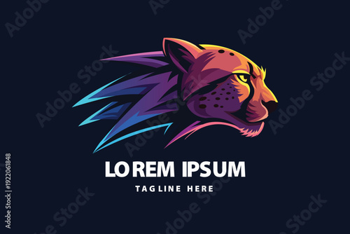 Colorful cheetah head speed and motion mascot