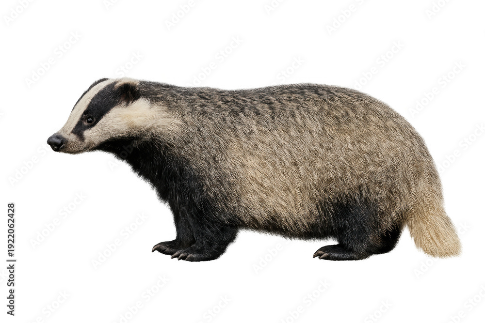 Fototapeta premium European badger meles meles standing isolated on transparent background