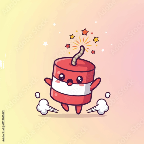 Cute Cartoon Dynamite Character With Sparkler.