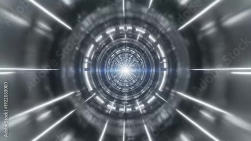 Abstract Futuristic Sci-Fi Tunnel with Bright Light at the End.