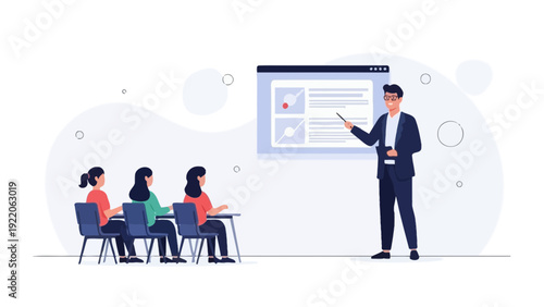 Teacher Presenting to Students in a Classroom with Digital Screen