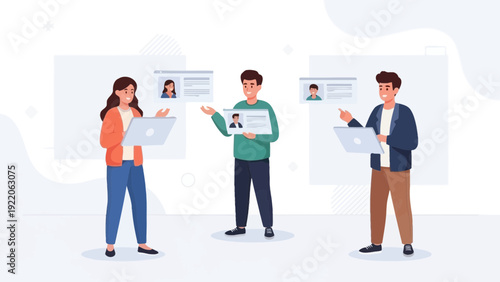 Team building and recruitment concept: people selecting candidates on screens