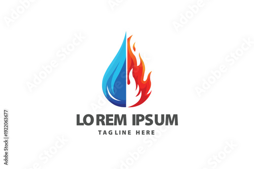 Abstract Blue Water Drop and Red Fire Flame Logo