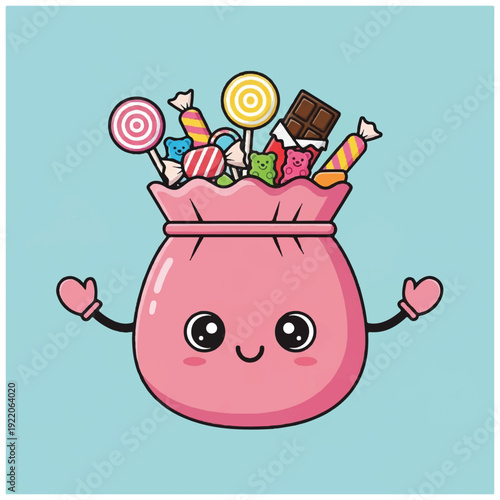 Cartoon Pink Bag with Sweets and Candy.