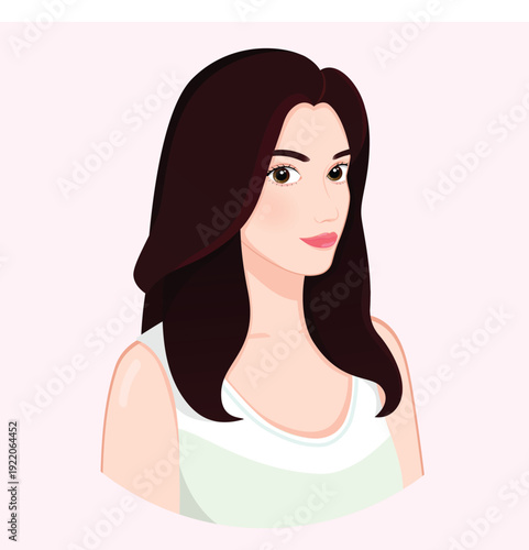 Beautiful young woman with long dark hair smiling softly