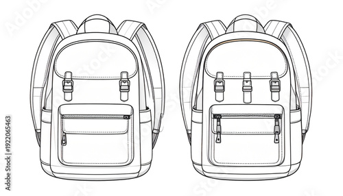 Two vintage-style backpacks with decorative patterns and symmetrical designs isolated on transparent background