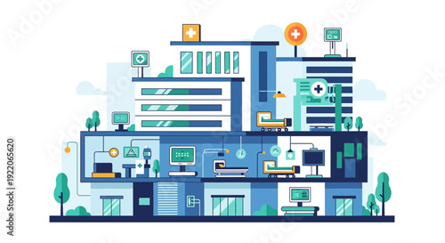 Modern hospital interior with advanced medical equipment and technology