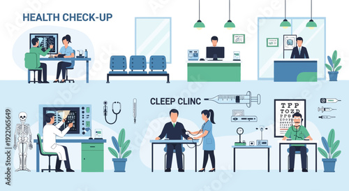 Medical professionals providing health check-ups in modern clinic