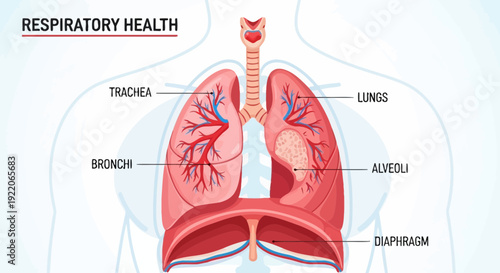 Detailed illustration of human respiratory system anatomy