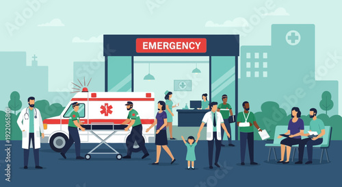 Emergency responders rushing patient into hospital entrance