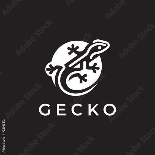 Gecko Vector Logo Design Minimalist Lizard Icon Symbol Modern Reptile Mascot Line Art Illustration for Creative Business Professional Branding Identity App Website Dark Background Silhouette