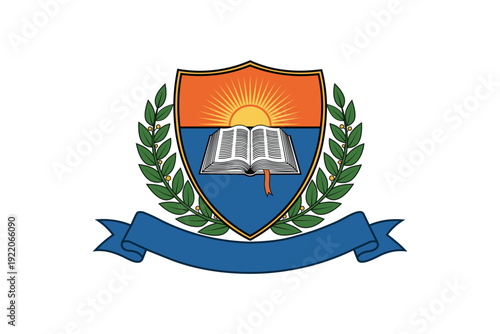 Heraldic Crest with Mountain and Laurel