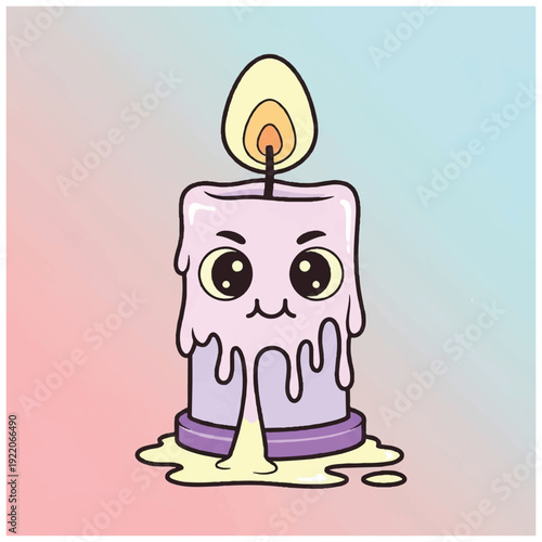 Cute Cartoon Candle with Wax Drips and Face.