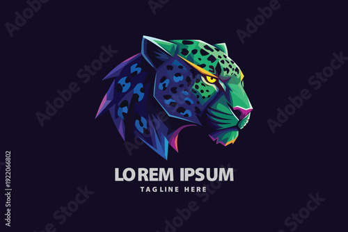 Panther Jaguar Head Mascot Neon Logo