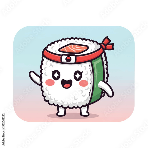 Cartoon Sushi Character with Facial Expression.