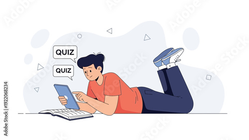 Young student taking online quiz on tablet, learning and education concept