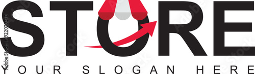 Online store logo design template. Abstract store logo with growth arrow vector design. Symbols, icons, creative