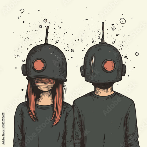 A couple with bomb on their heads. Isolated Vector Illustration , vector style simple color