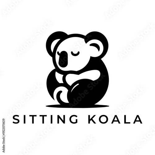 Sitting Koala Vector Logo Design Minimalist Sleeping Animal Icon Symbol Modern Mascot Silhouette Illustration for Wellness Relaxation Branding Spa Creative Business Professional Identity App Nursery P
