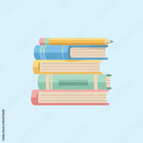Colorful Flat Vector Illustration of Stacked Books for Education, Learning and Knowledge Concept