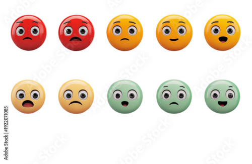 A set of colorful emoticon faces with various expressions on white background