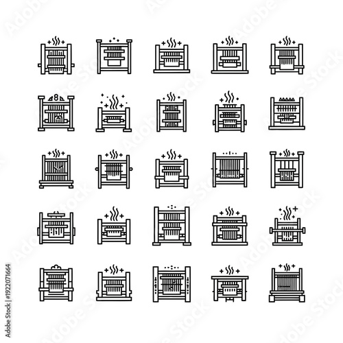 Food Warmer and Toaster Appliances Line Icons Set
