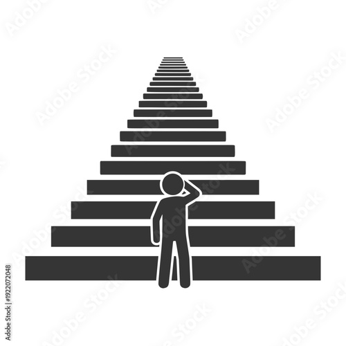 階段の頂上を見上げる人物のシルエットアイコン