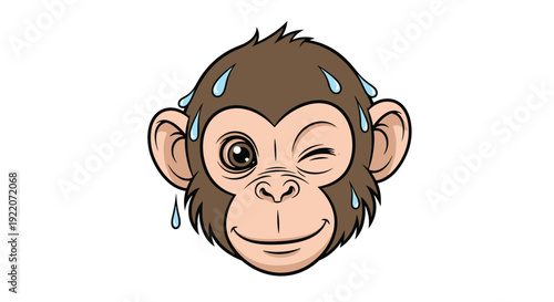 Cute monkey face sweating emoji winking