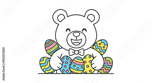Cute bear with colorful Easter eggs
